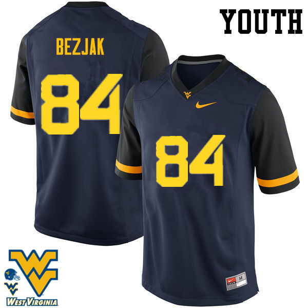 Youth #84 Matt Bezjak West Virginia Mountaineers College Football Jerseys-Navy